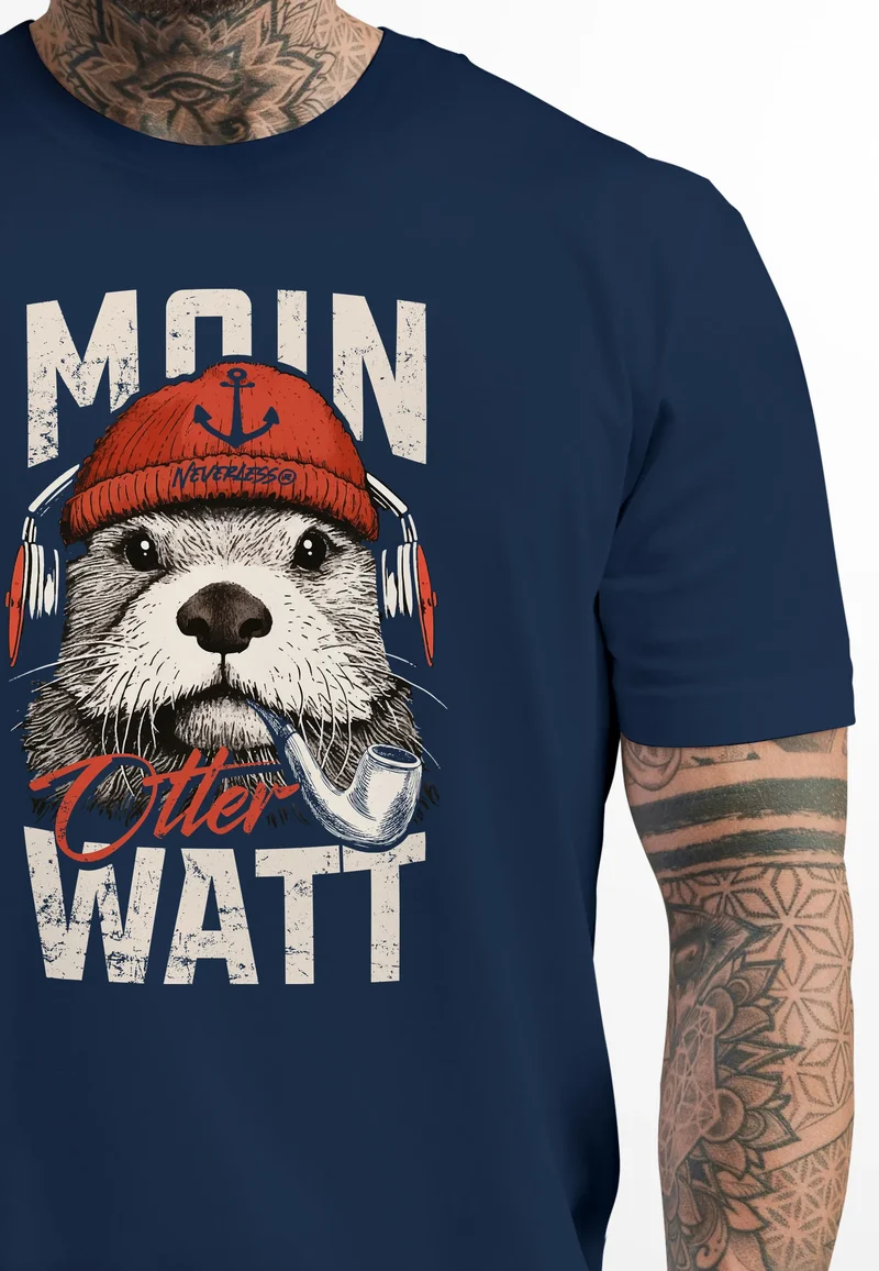 Herren T-Shirt Moin Grafik Otter Aufdruck Printshirt Norden Maritim Lustige Zitate Fashion Streetstyle