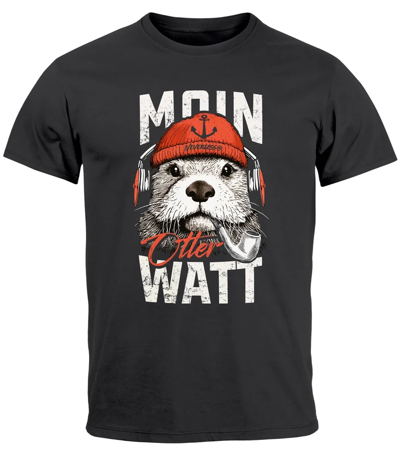 Herren T-Shirt Moin Grafik Otter Aufdruck Printshirt Norden Maritim Lustige Zitate Fashion Streetstyle