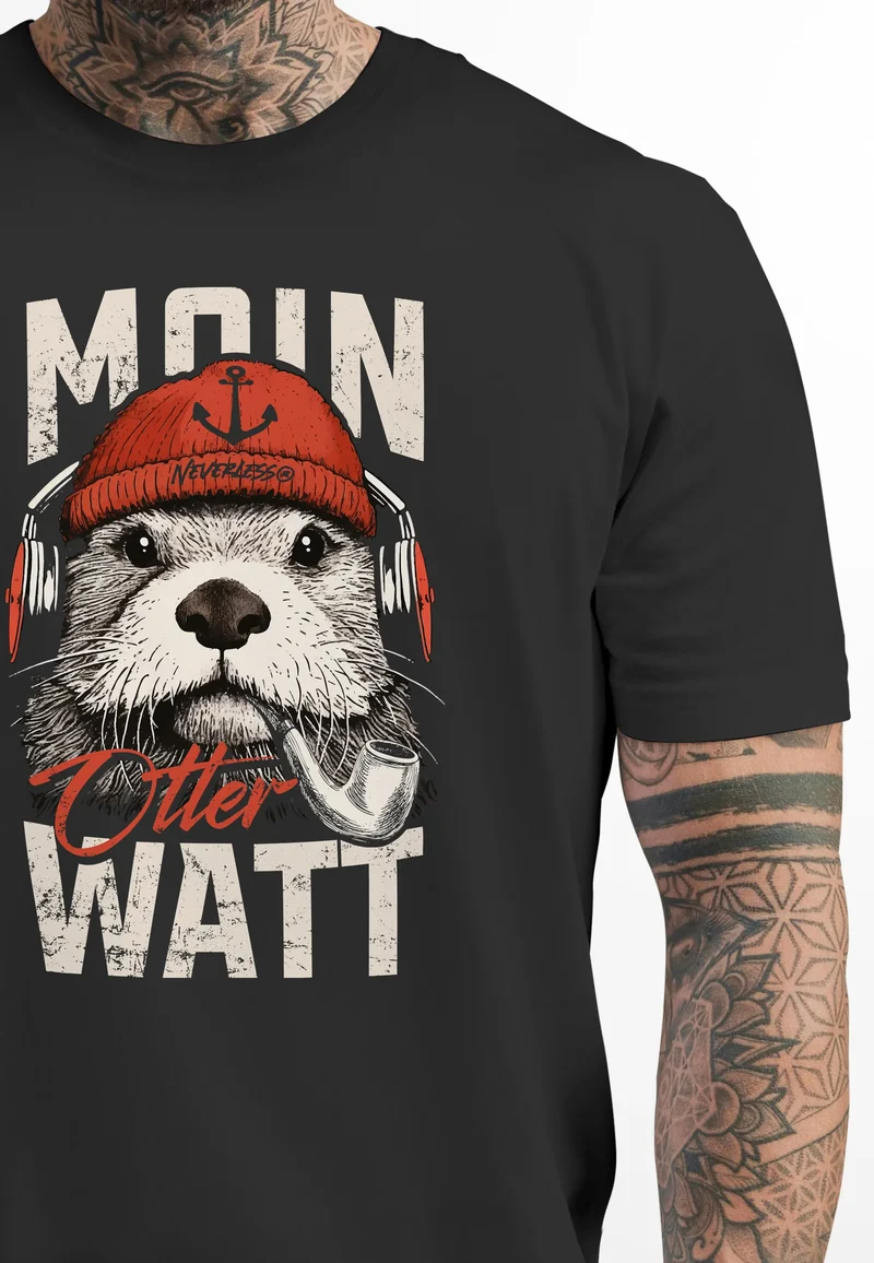 Herren T-Shirt Moin Grafik Otter Aufdruck Printshirt Norden Maritim Lustige Zitate Fashion Streetstyle