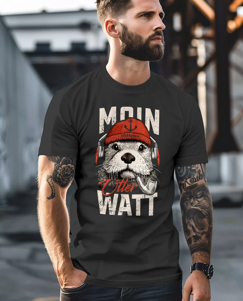 Herren T-Shirt Moin Grafik Otter Aufdruck Printshirt Norden Maritim Lustige Zitate Fashion Streetstyle