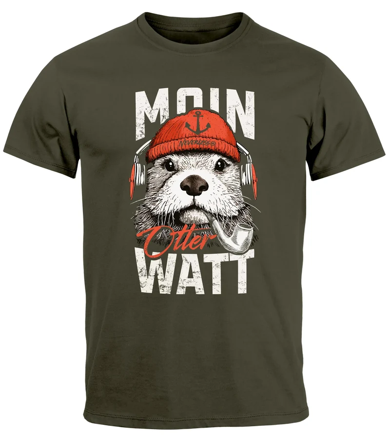 Herren T-Shirt Moin Grafik Otter Aufdruck Printshirt Norden Maritim Lustige Zitate Fashion Streetstyle
