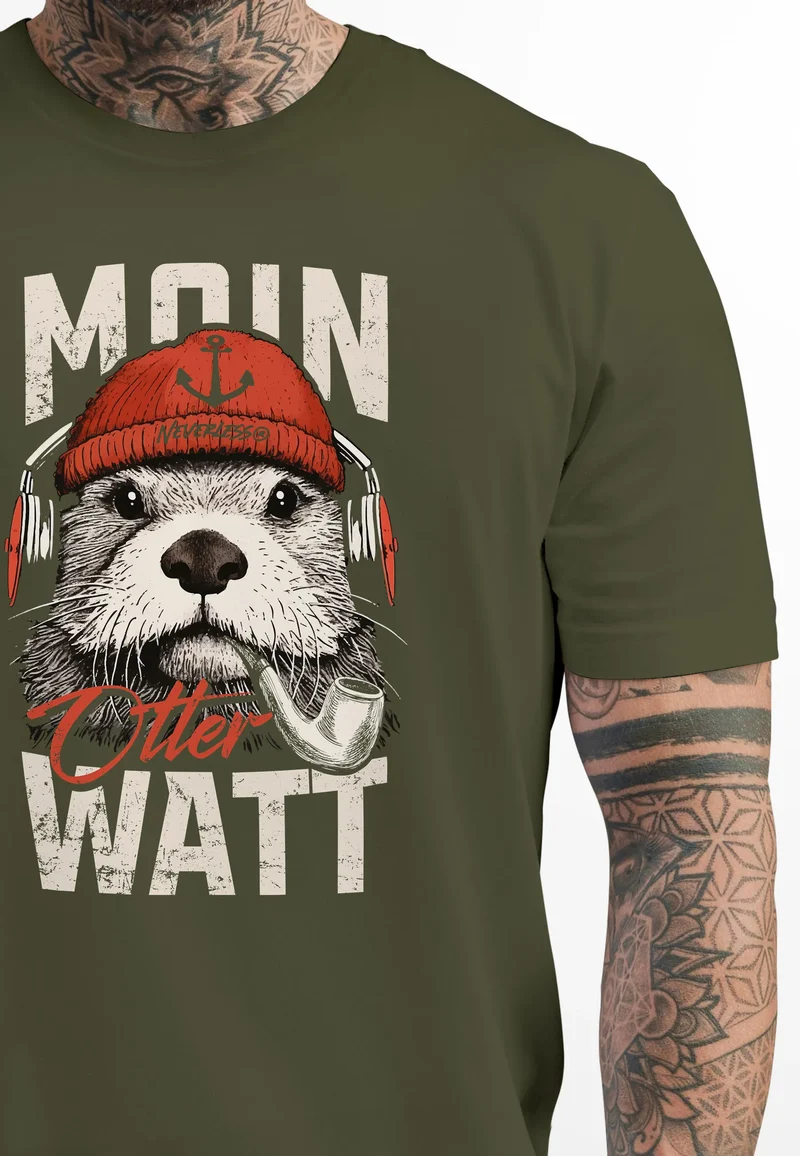 Herren T-Shirt Moin Grafik Otter Aufdruck Printshirt Norden Maritim Lustige Zitate Fashion Streetstyle