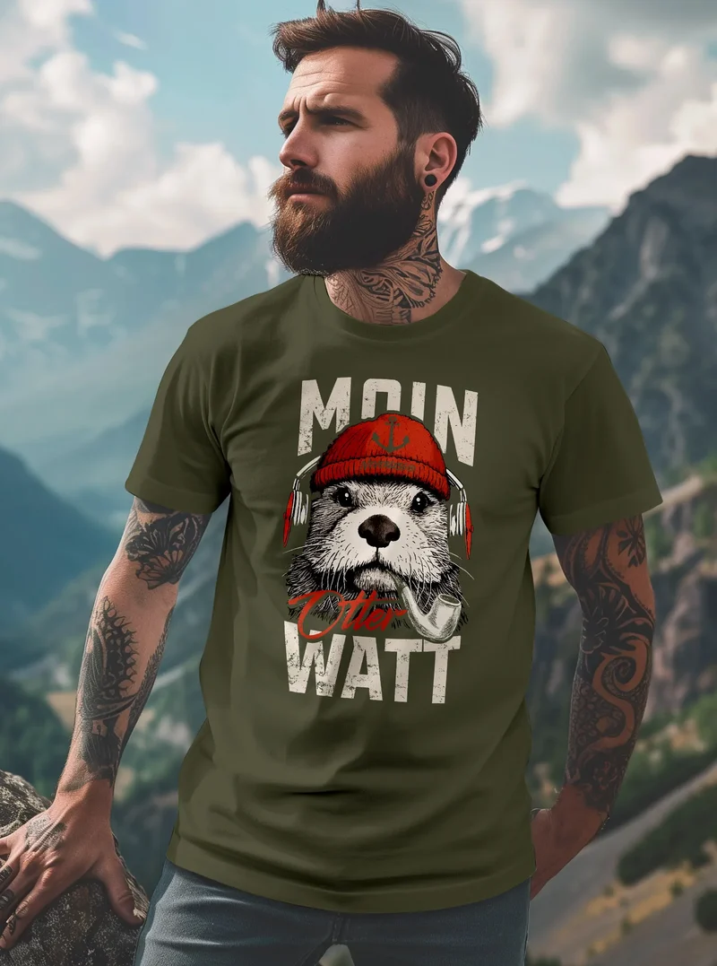 Herren T-Shirt Moin Grafik Otter Aufdruck Printshirt Norden Maritim Lustige Zitate Fashion Streetstyle