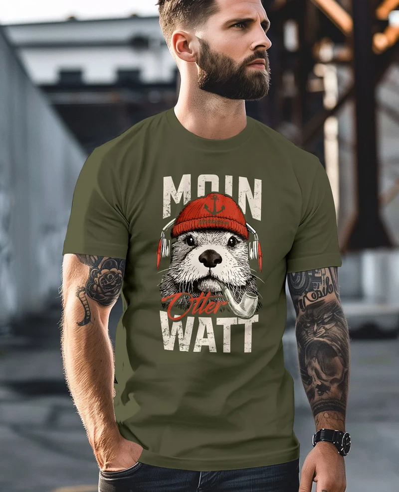 Herren T-Shirt Moin Grafik Otter Aufdruck Printshirt Norden Maritim Lustige Zitate Fashion Streetstyle