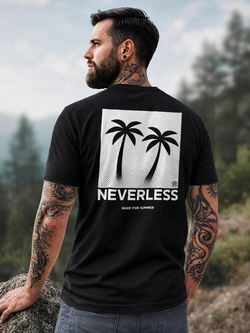 Herren T-Shirt Backprint - Design Palmen - Baumwollshirt Männer Fashion Streetstyle Slim Fit