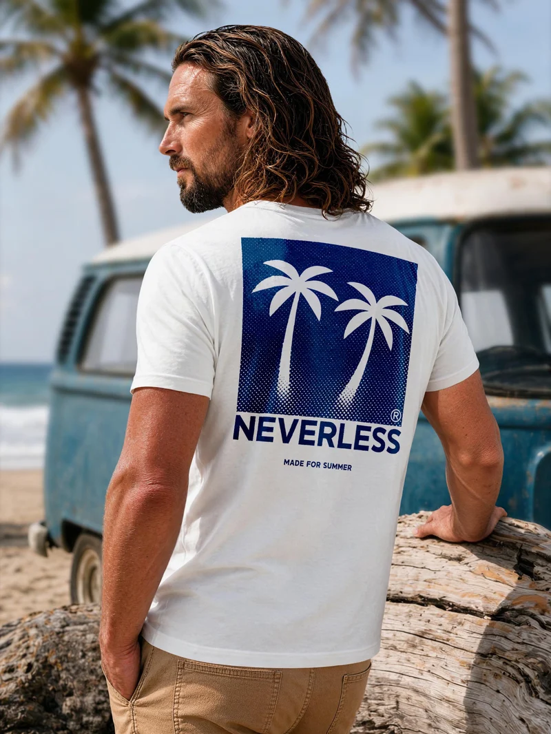 Herren T-Shirt Backprint - Design Palmen - Baumwollshirt Männer Fashion Streetstyle Slim Fit