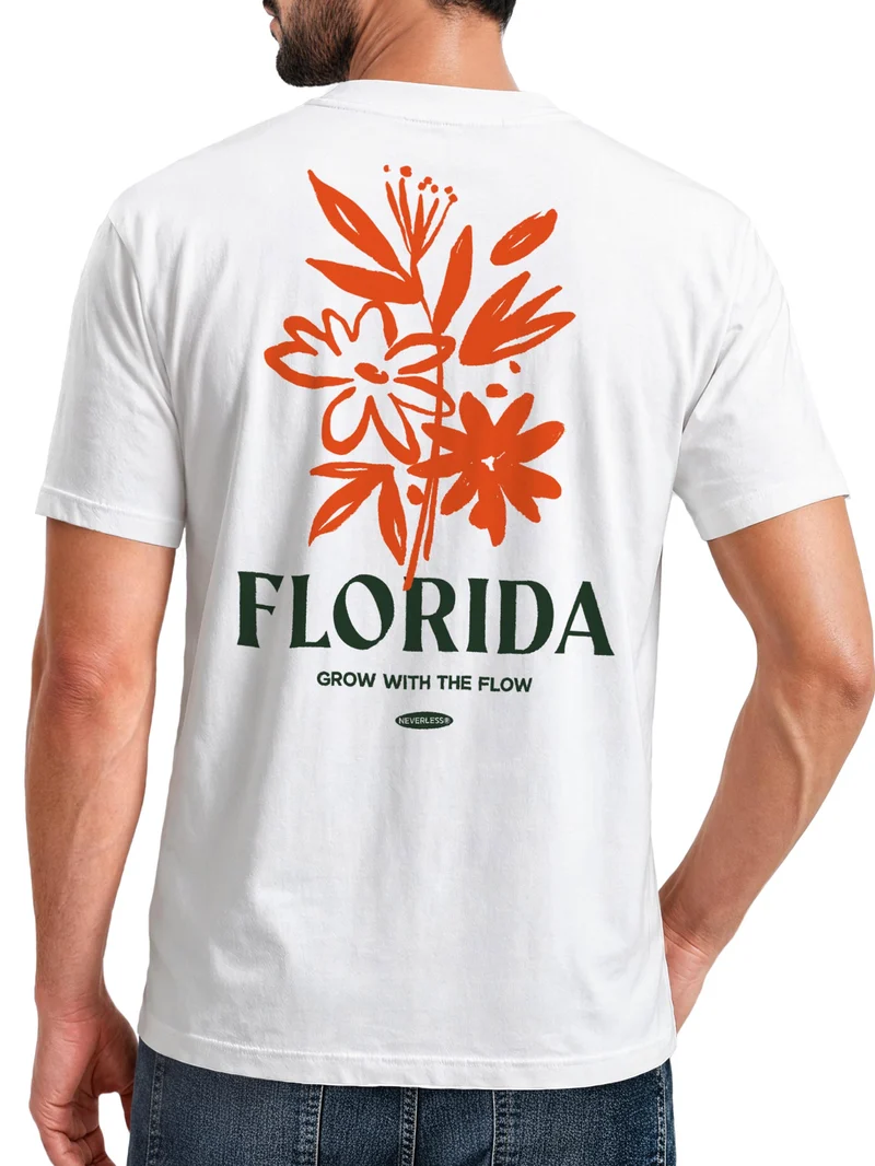 Herren T-Shirt Backprint - Design Florida Flowers - Baumwollshirt Männer Fashion Streetstyle Slim Fit