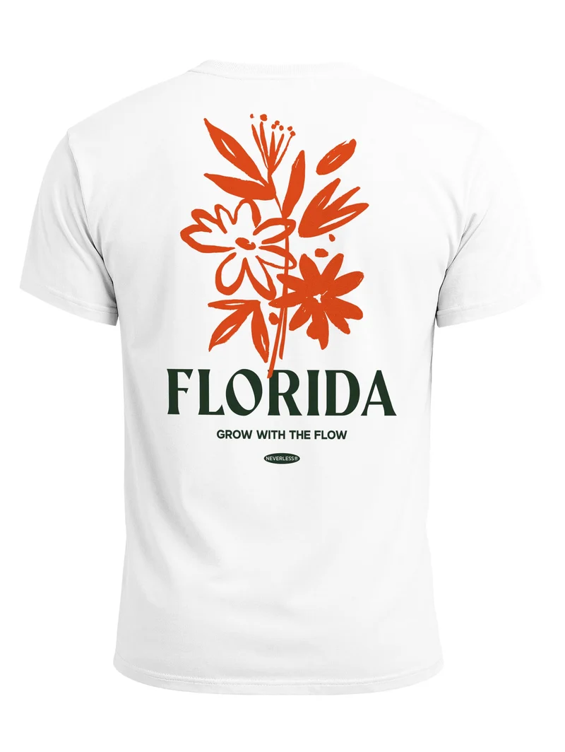 Herren T-Shirt Backprint - Design Florida Flowers - Baumwollshirt Männer Fashion Streetstyle Slim Fit