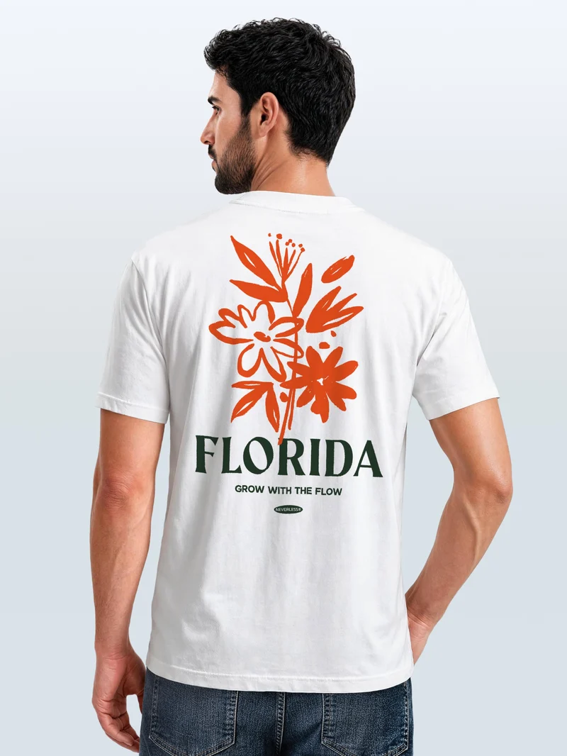 Herren T-Shirt Backprint - Design Florida Flowers - Baumwollshirt Männer Fashion Streetstyle Slim Fit