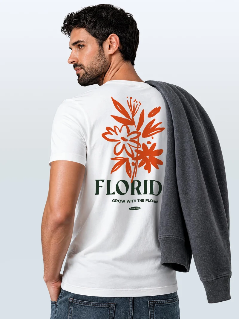 Herren T-Shirt Backprint - Design Florida Flowers - Baumwollshirt Männer Fashion Streetstyle Slim Fit