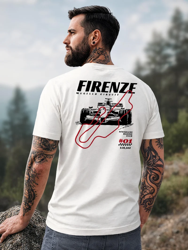 Herren T-Shirt Backprint - Design Firenze Mugello - Baumwollshirt Männer Fashion Streetstyle Slim Fit
