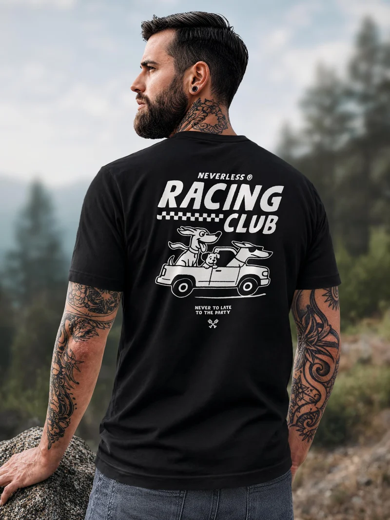 Herren T-Shirt Backprint - Design Racing Club - Baumwollshirt Männer Fashion Streetstyle Slim Fit