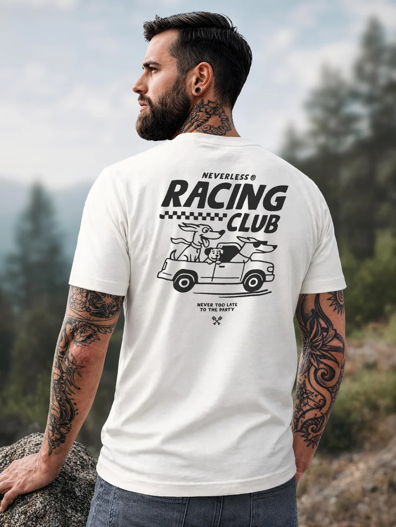 Herren T-Shirt Backprint - Design Racing Club - Baumwollshirt Männer Fashion Streetstyle Slim Fit