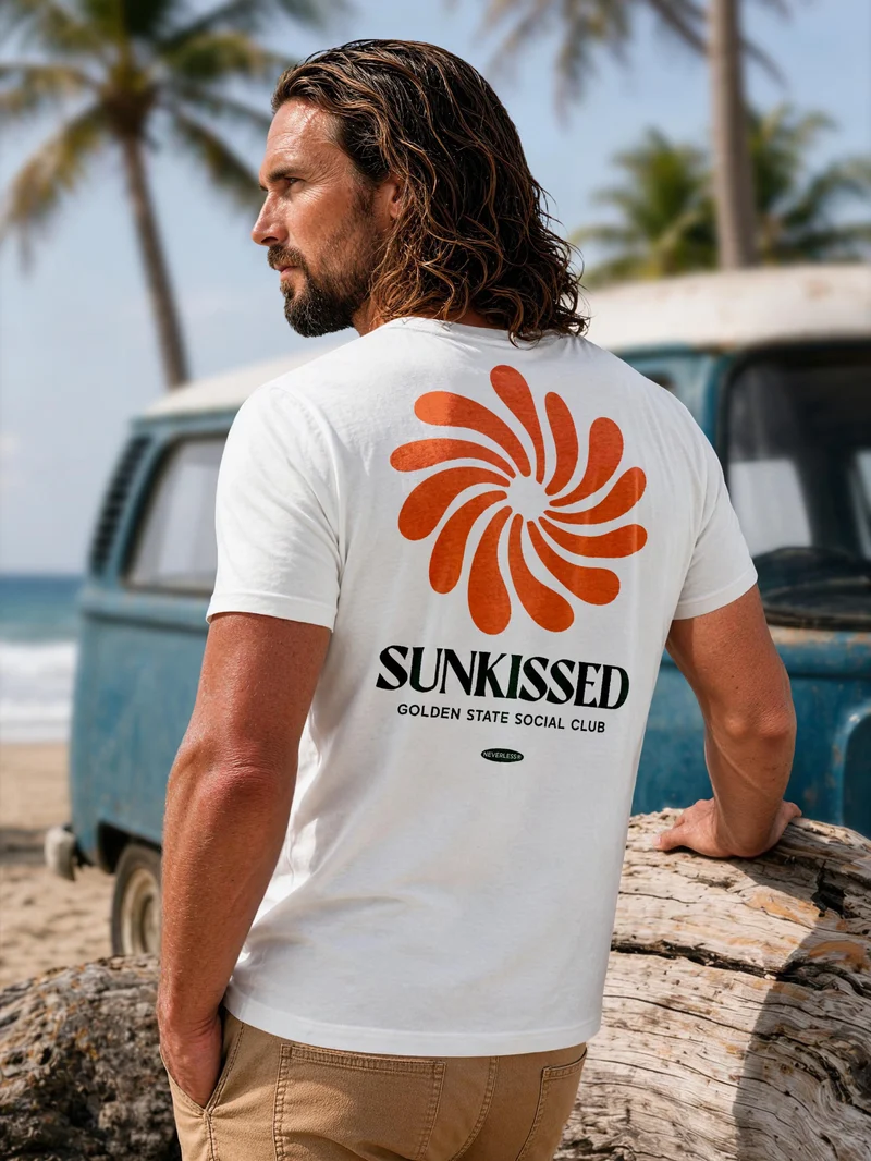 Herren T-Shirt Backprint - Design Sunkissed- Baumwollshirt Männer Fashion Streetstyle Slim Fit