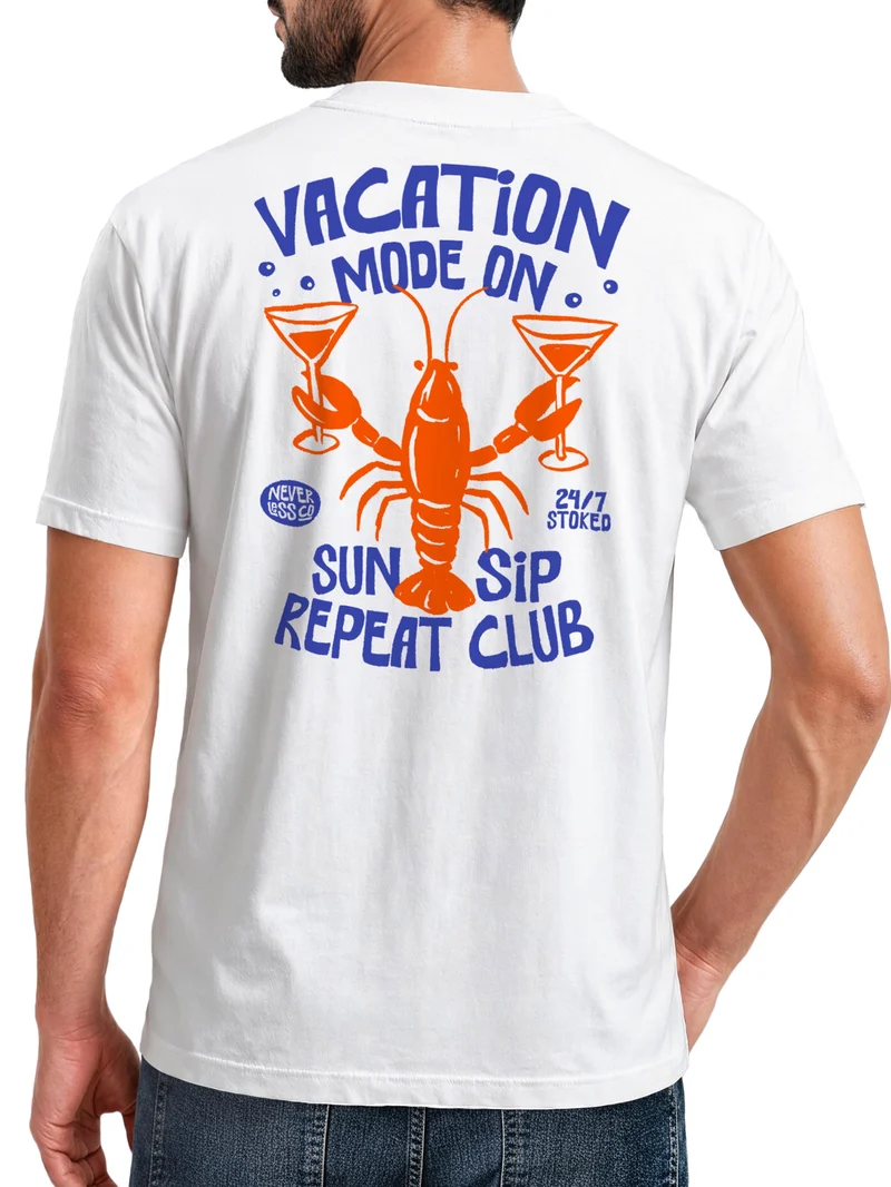 Herren T-Shirt Backprint - Design Vacation Lobster - Baumwollshirt Männer Fashion Streetstyle Slim Fit