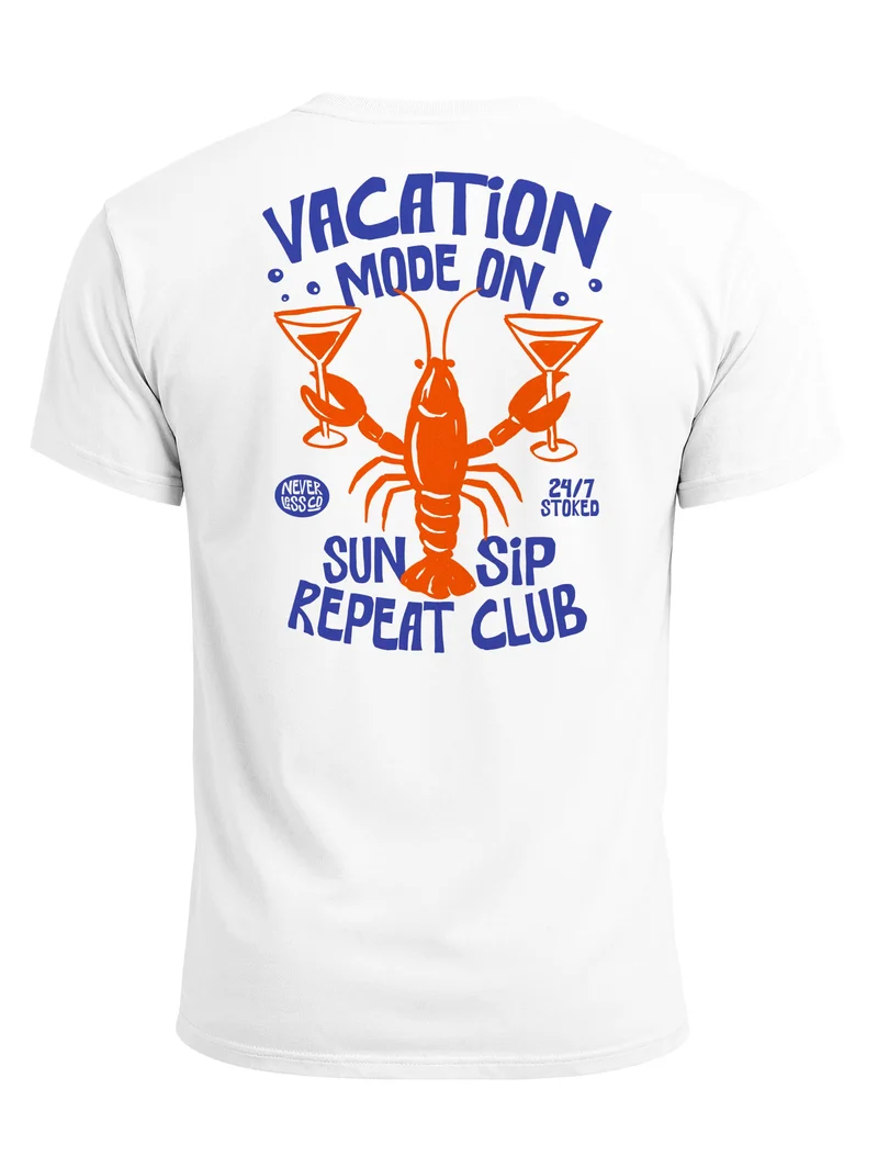 Herren T-Shirt Backprint - Design Vacation Lobster - Baumwollshirt Männer Fashion Streetstyle Slim Fit