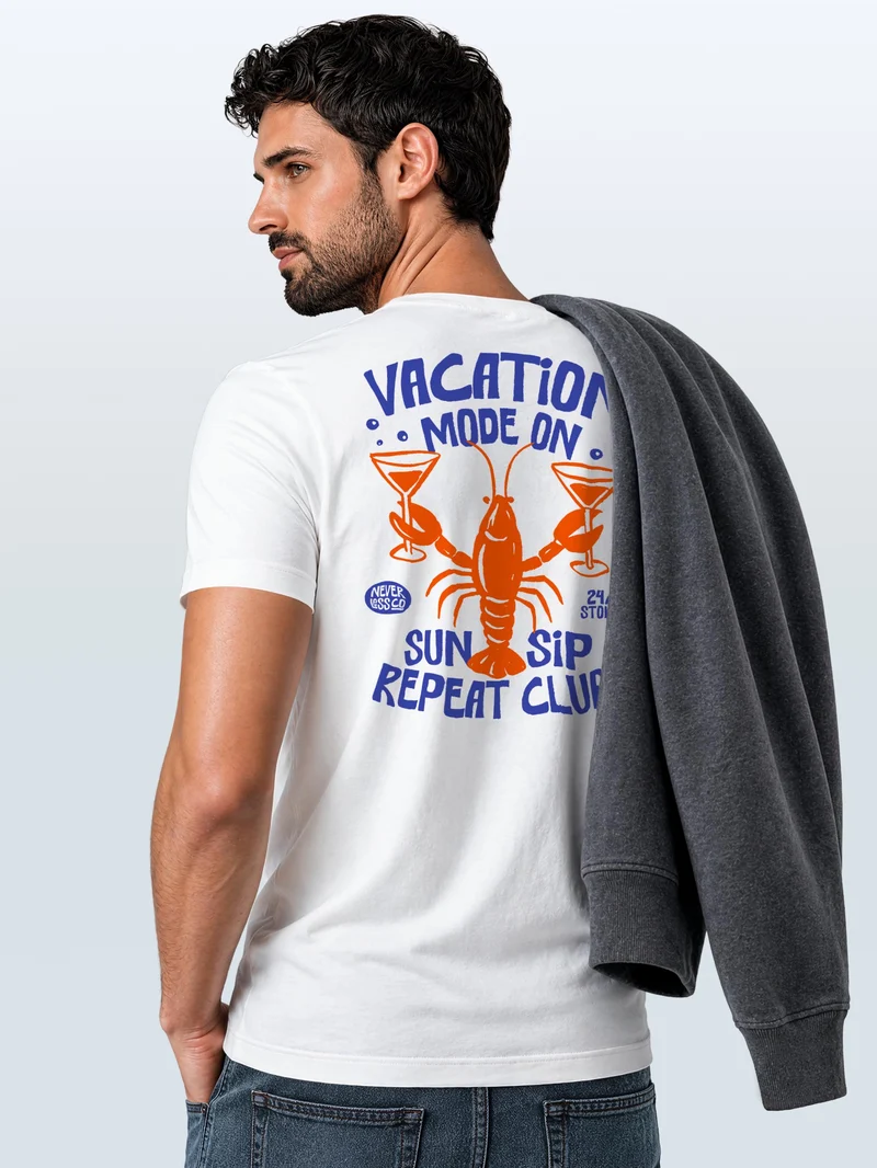 Herren T-Shirt Backprint - Design Vacation Lobster - Baumwollshirt Männer Fashion Streetstyle Slim Fit