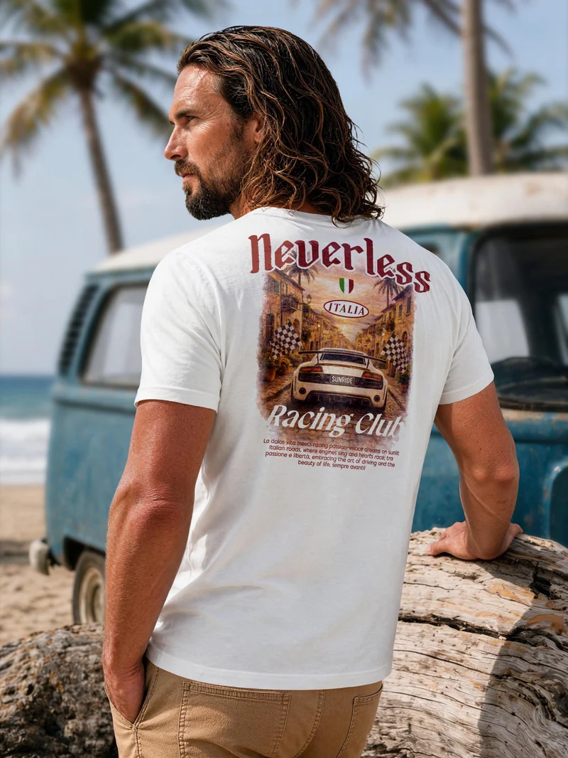 Herren T-Shirt Backprint - Design Italia Racing Club - Baumwollshirt Männer Fashion Streetstyle Slim Fit