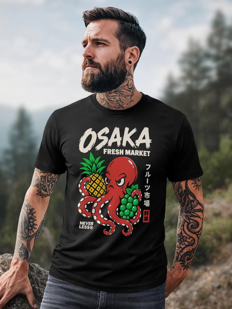 Herren T-Shirt Osaka Fresh Market Frontprint Slim Fit