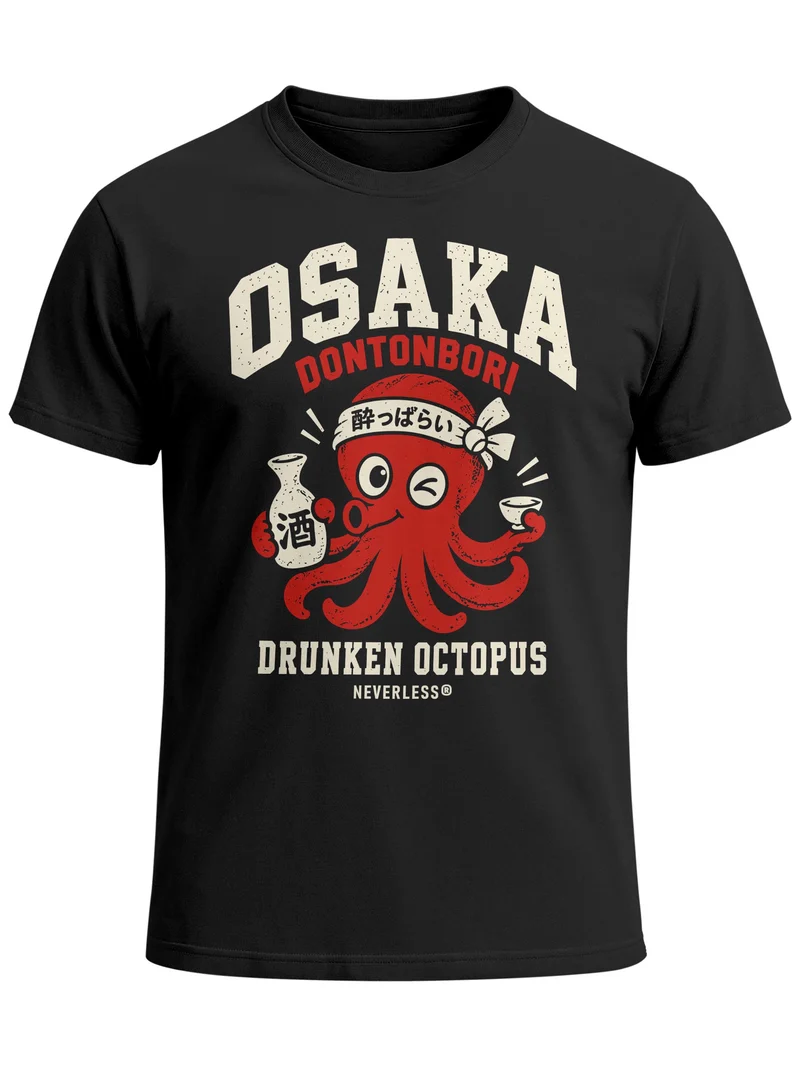 Herren T-Shirt Osaka Drunken Octopus Frontprint Slim Fit