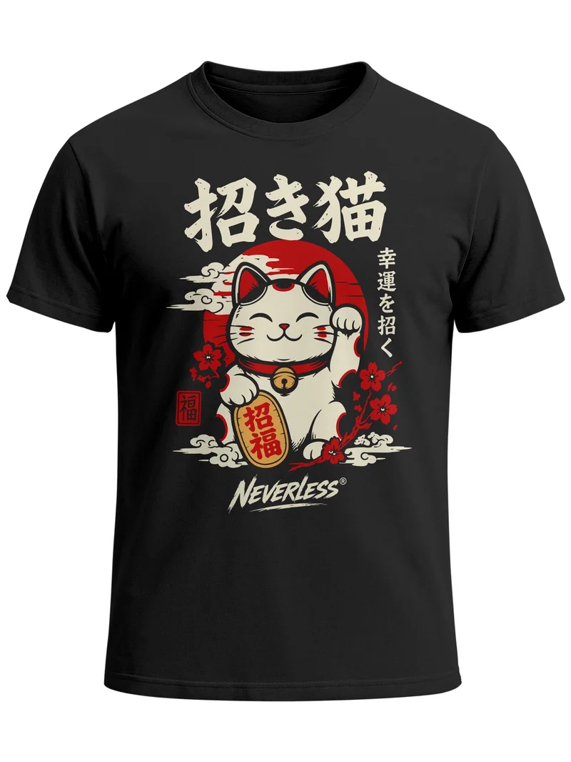 Herren T-Shirt Maneki Neko Frontprint Slim Fit