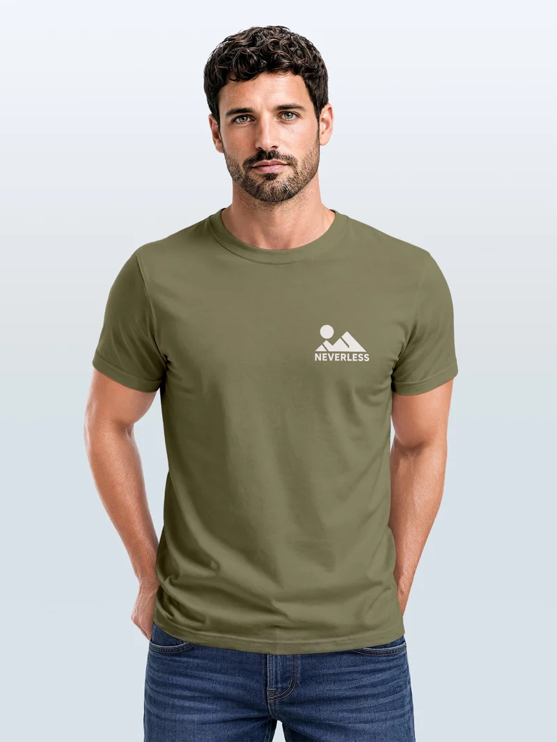 Herren T-Shirt Berg Sonne Brustprint Slim Fit