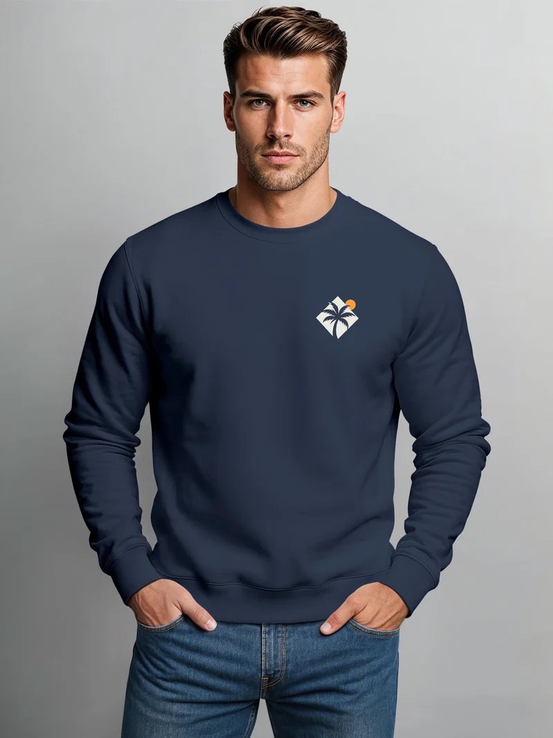 Herren Sweatshirt Palm Sun Brustprint Regular Fit