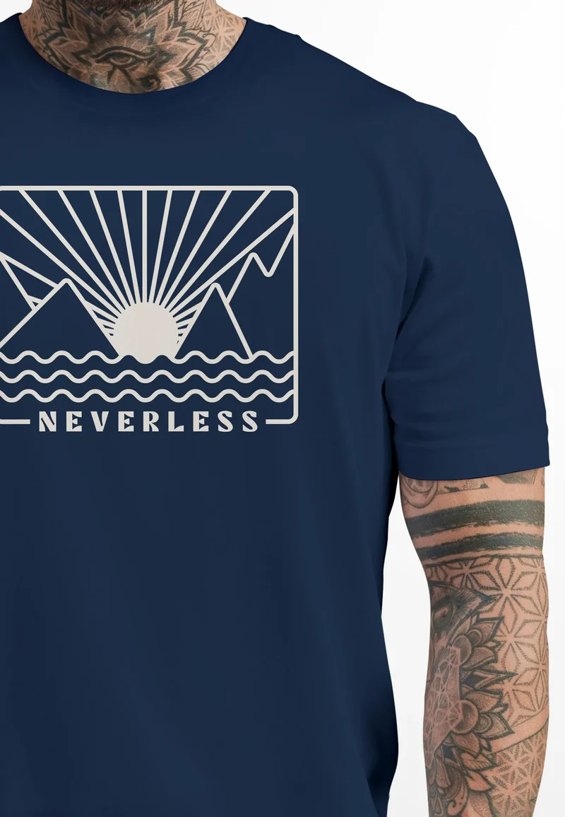 Herren T-Shirt Outdoor Grafik Line Art Berge Sonne Natur Männer Printshirt Aufdruck Schriftzug Fashion Streetstyle