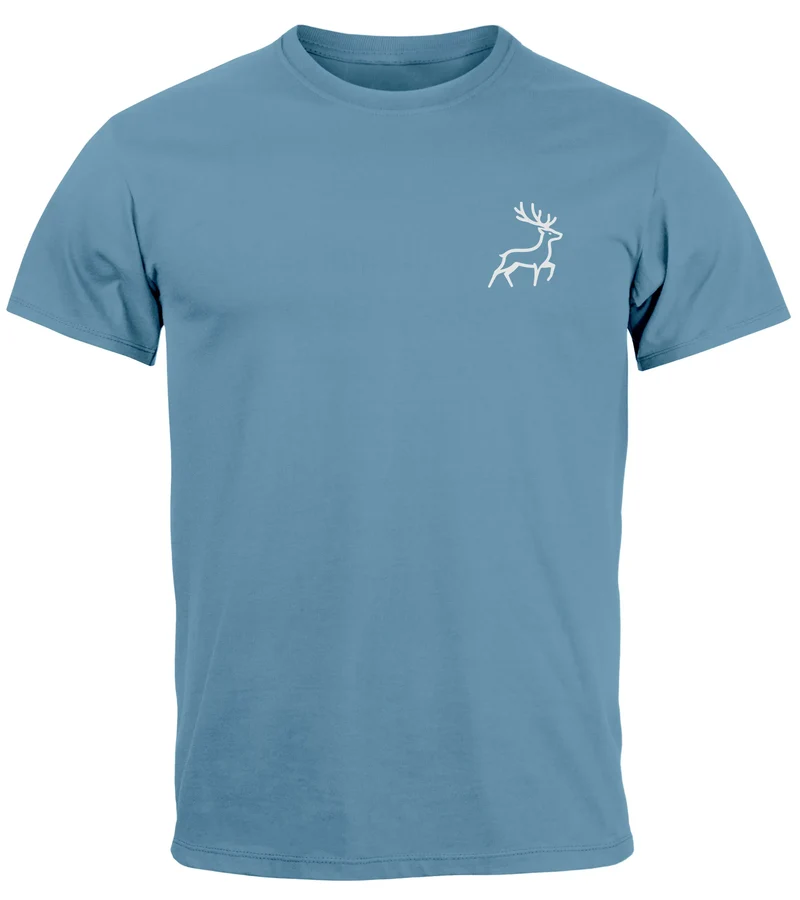 Herren T-Shirt Hirsch Wald-Tiere Printshirt Logo Aufdruck Outdoor Fashion Streetstyle