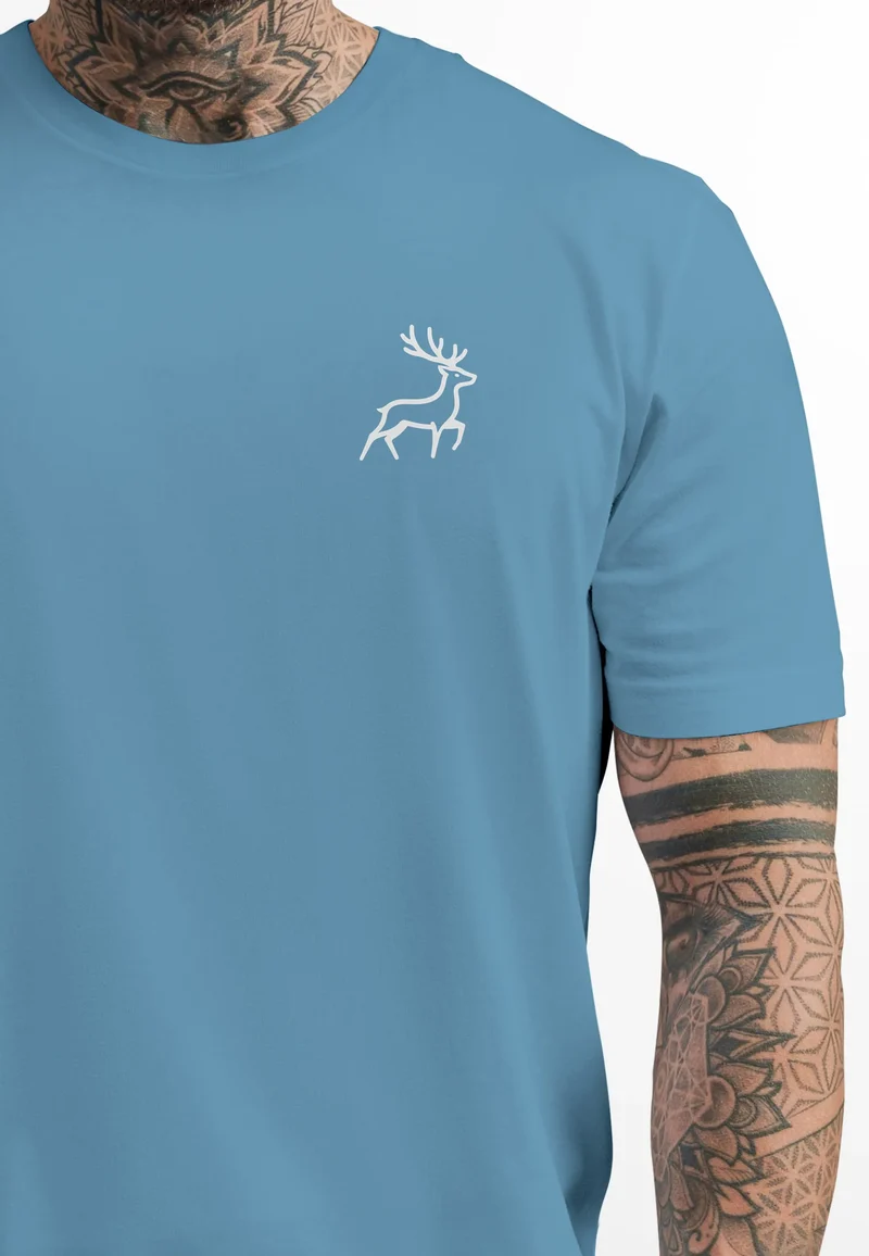 Herren T-Shirt Hirsch Wald-Tiere Printshirt Logo Aufdruck Outdoor Fashion Streetstyle