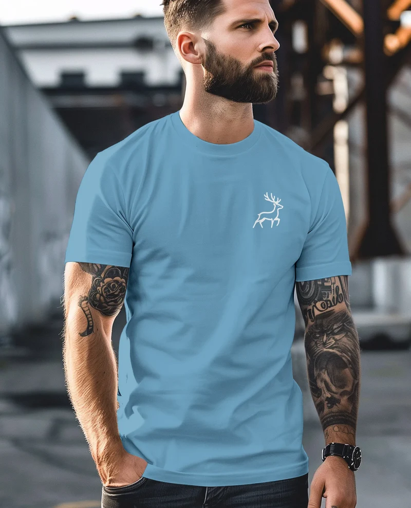 Herren T-Shirt Hirsch Wald-Tiere Printshirt Logo Aufdruck Outdoor Fashion Streetstyle
