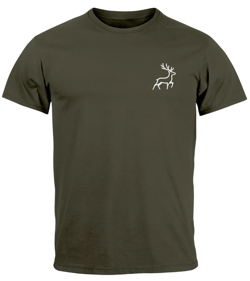 Herren T-Shirt Hirsch Wald-Tiere Printshirt Logo Aufdruck Outdoor Fashion Streetstyle