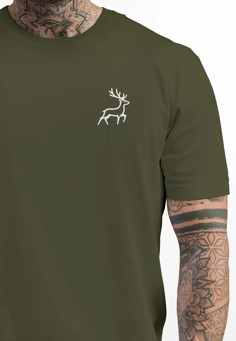 Herren T-Shirt Hirsch Wald-Tiere Printshirt Logo Aufdruck Outdoor Fashion Streetstyle