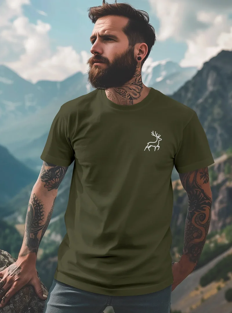 Herren T-Shirt Hirsch Wald-Tiere Printshirt Logo Aufdruck Outdoor Fashion Streetstyle