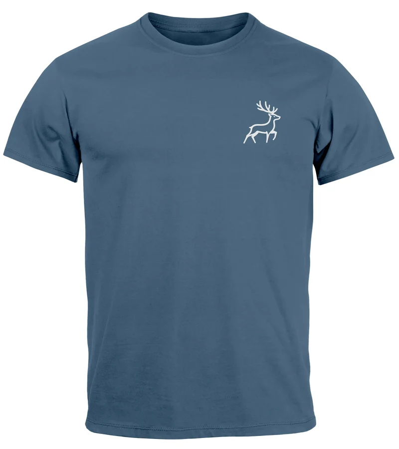 Herren T-Shirt Hirsch Wald-Tiere Printshirt Logo Aufdruck Outdoor Fashion Streetstyle