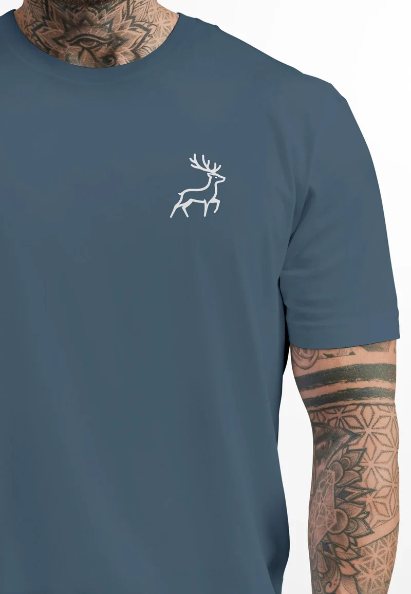 Herren T-Shirt Hirsch Wald-Tiere Printshirt Logo Aufdruck Outdoor Fashion Streetstyle