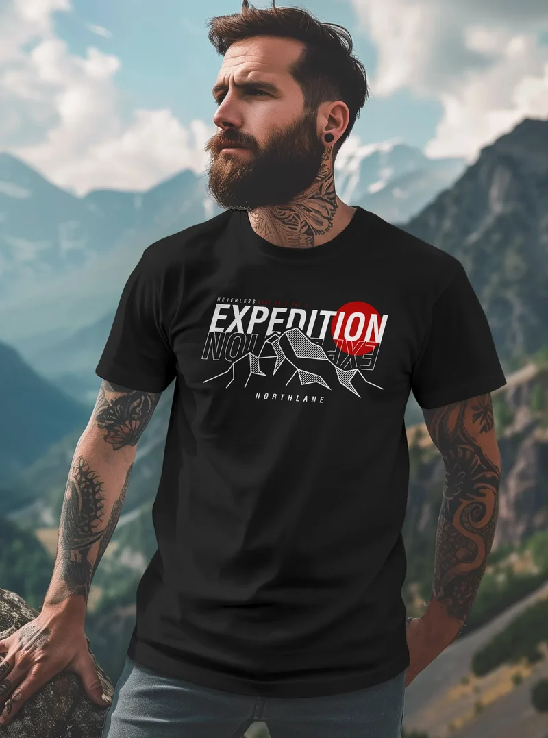 Herren T-Shirt Outdoor Berge Wandern Naturliebhaber Expedition Northlane Aufschrift Männer Printshirt Fashion Streetstyle
