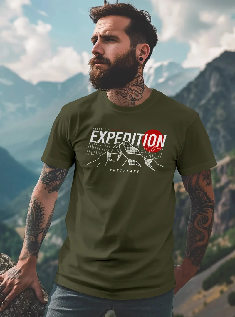Herren T-Shirt Outdoor Berge Wandern Naturliebhaber Expedition Northlane Aufschrift Männer Printshirt Fashion Streetstyle
