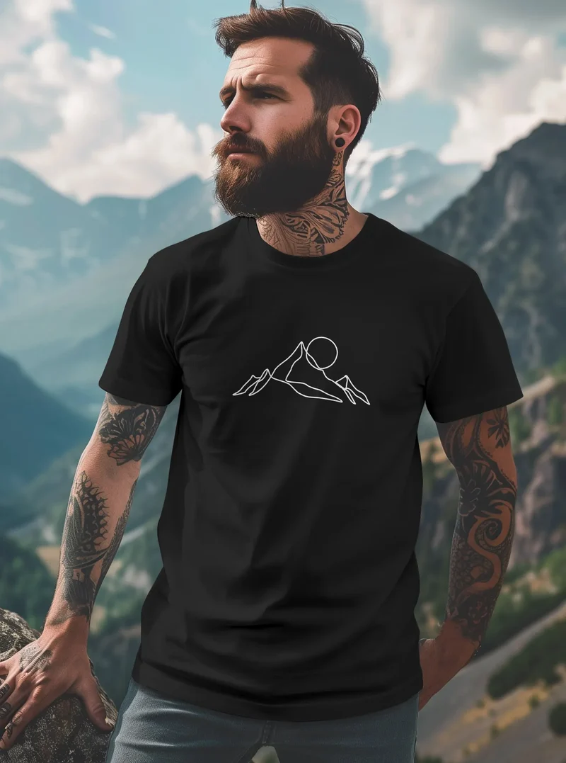Herren T-Shirt Berge Wandern Brustprint Aufdrucke Gebirge Outdoor Fashion Streetstyle