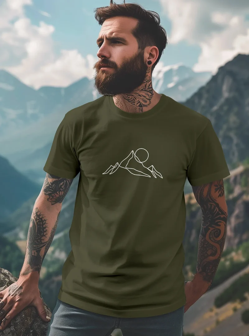 Herren T-Shirt Berge Wandern Brustprint Aufdrucke Gebirge Outdoor Fashion Streetstyle