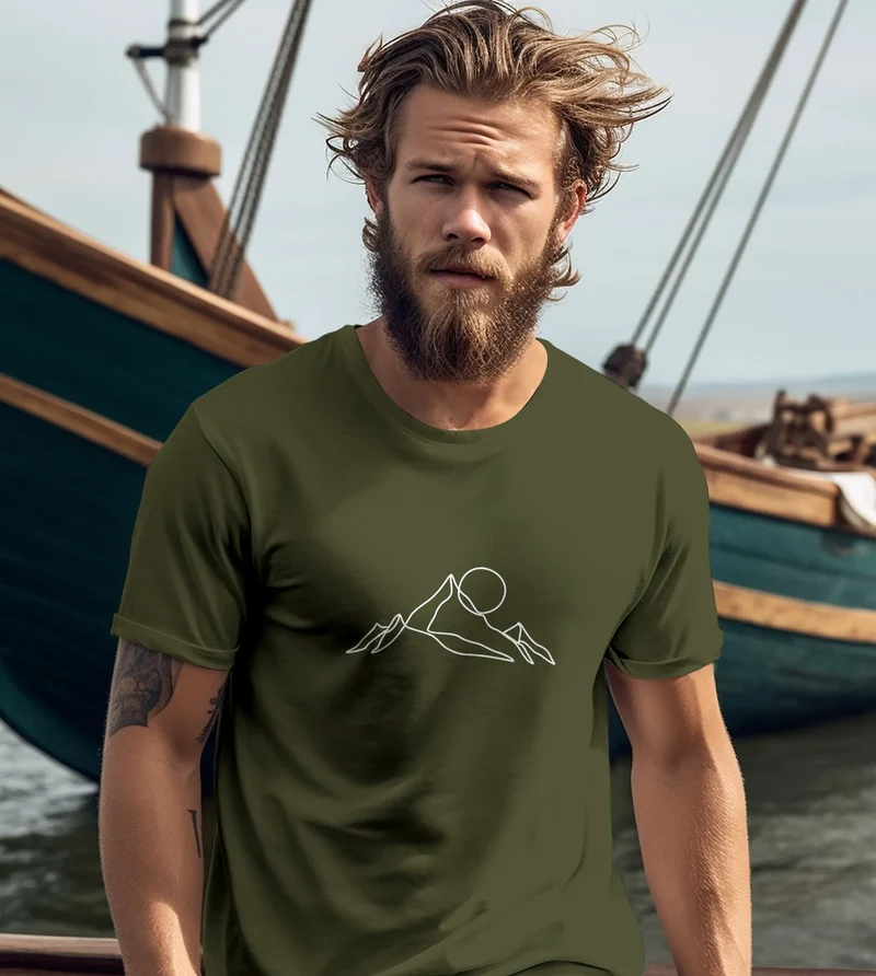 Herren T-Shirt Berge Wandern Brustprint Aufdrucke Gebirge Outdoor Fashion Streetstyle