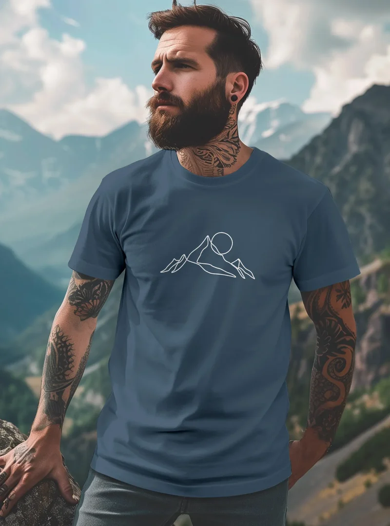 Herren T-Shirt Berge Wandern Brustprint Aufdrucke Gebirge Outdoor Fashion Streetstyle