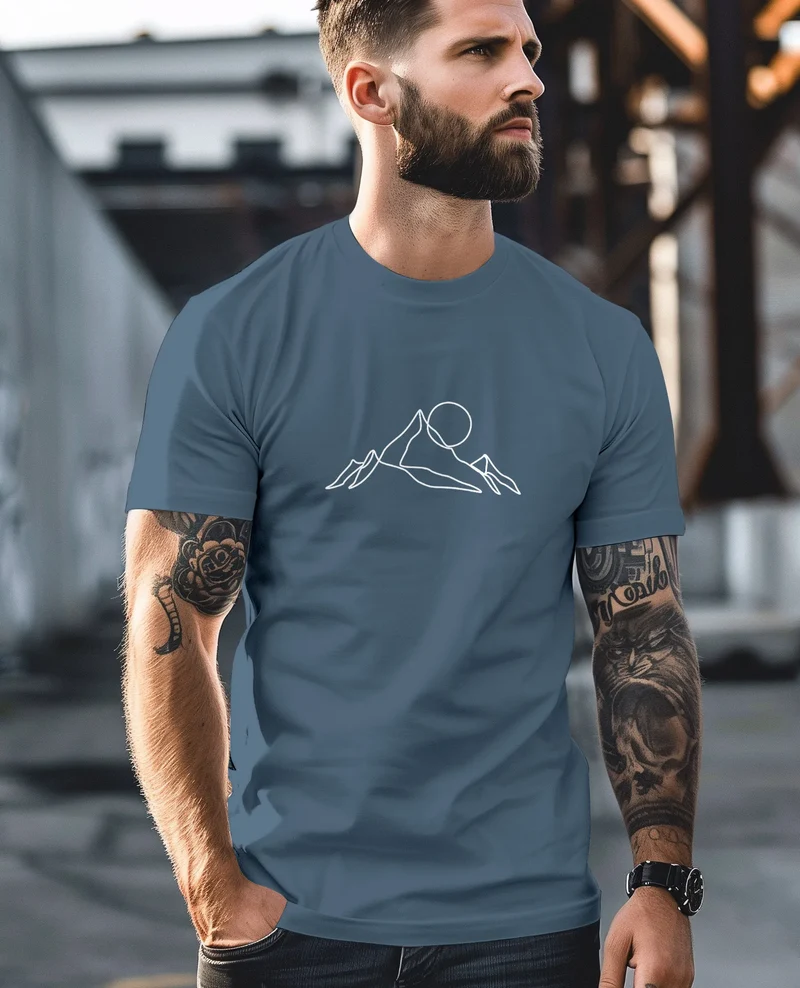 Herren T-Shirt Berge Wandern Brustprint Aufdrucke Gebirge Outdoor Fashion Streetstyle