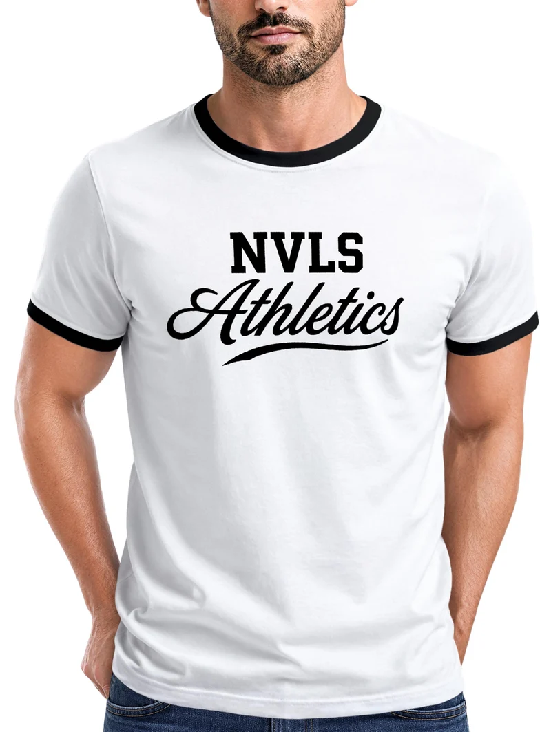 Herren T-Shirt Retro Kontrastbund - NVLSAthletics - Printshirt im Vintage-Look