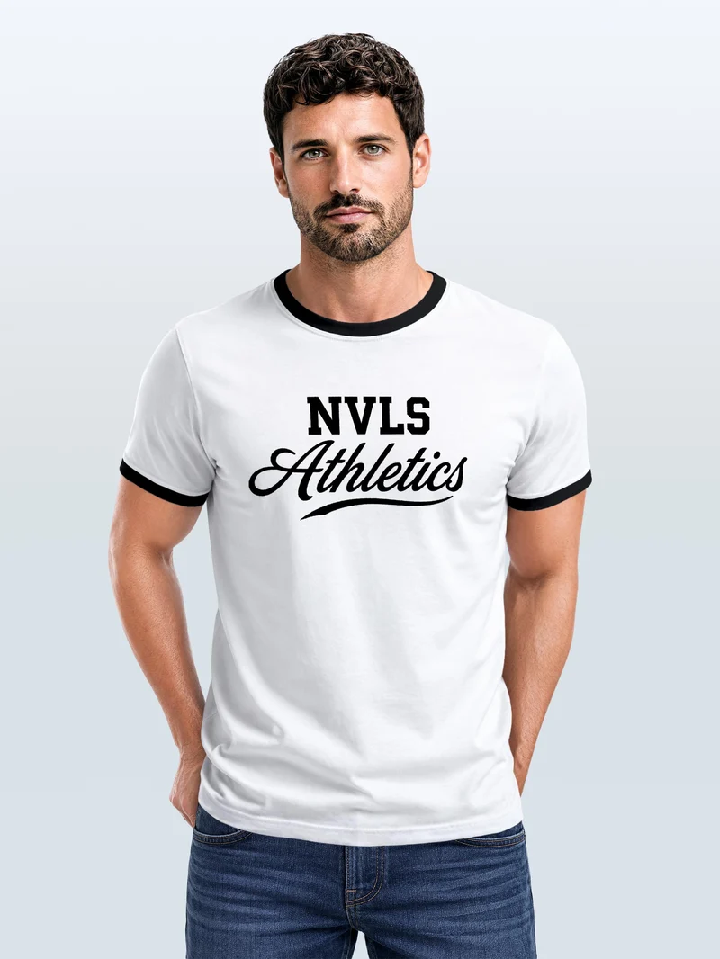 Herren T-Shirt Retro Kontrastbund - NVLSAthletics - Printshirt im Vintage-Look