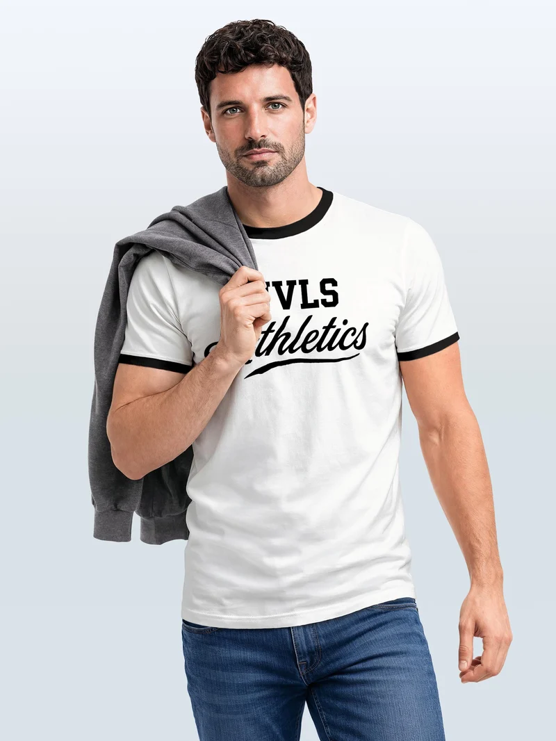 Herren T-Shirt Retro Kontrastbund - NVLSAthletics - Printshirt im Vintage-Look