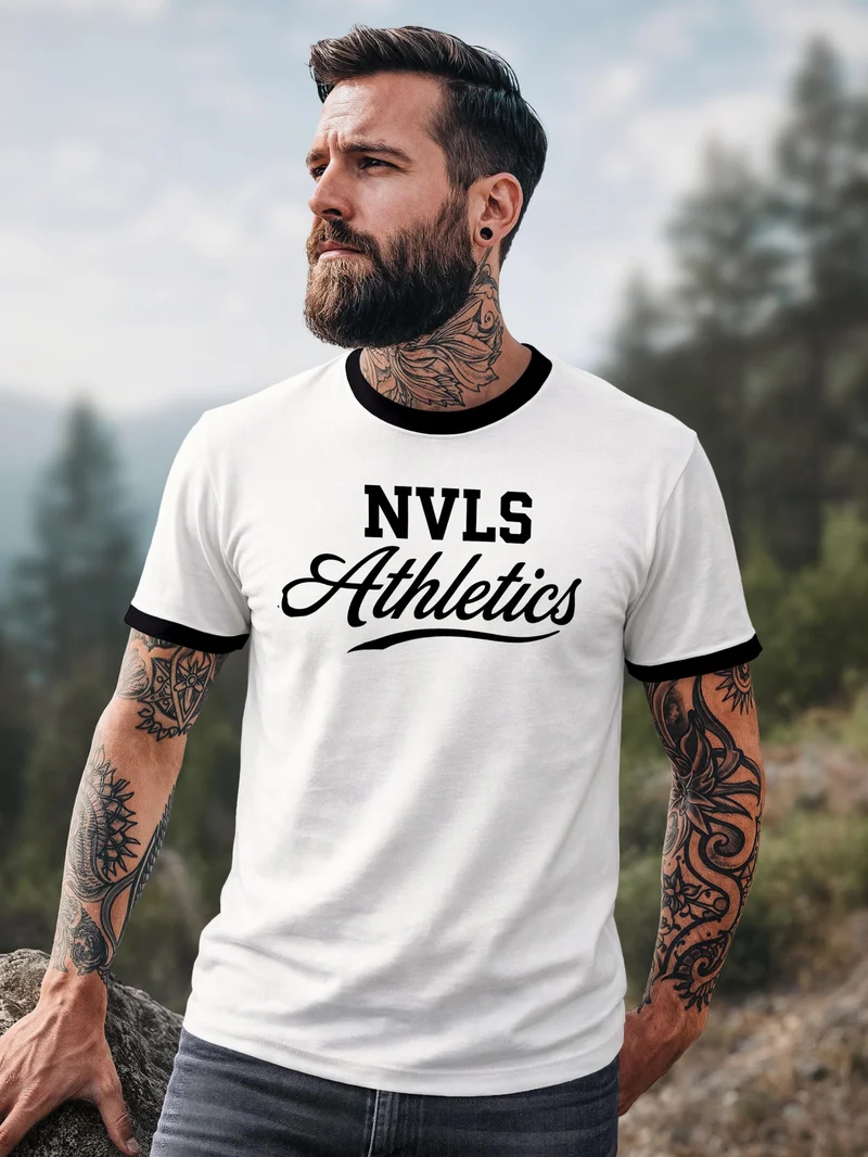 Herren T-Shirt Retro Kontrastbund - NVLSAthletics - Printshirt im Vintage-Look