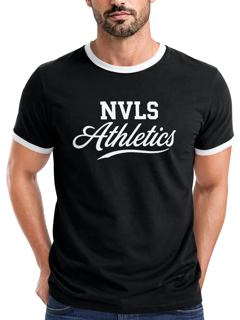 Herren T-Shirt Retro Kontrastbund - NVLSAthletics - Printshirt im Vintage-Look