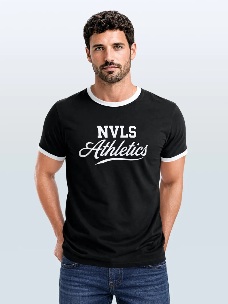 Herren T-Shirt Retro Kontrastbund - NVLSAthletics - Printshirt im Vintage-Look