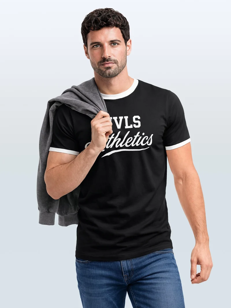 Herren T-Shirt Retro Kontrastbund - NVLSAthletics - Printshirt im Vintage-Look